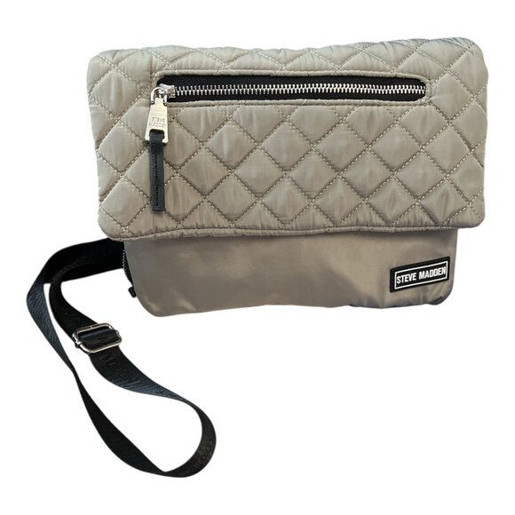 Steve Madden Handbags - Steve Madden Quilted Crossbody Bag Taupe Nylon Flap Purse Adjustable Strap